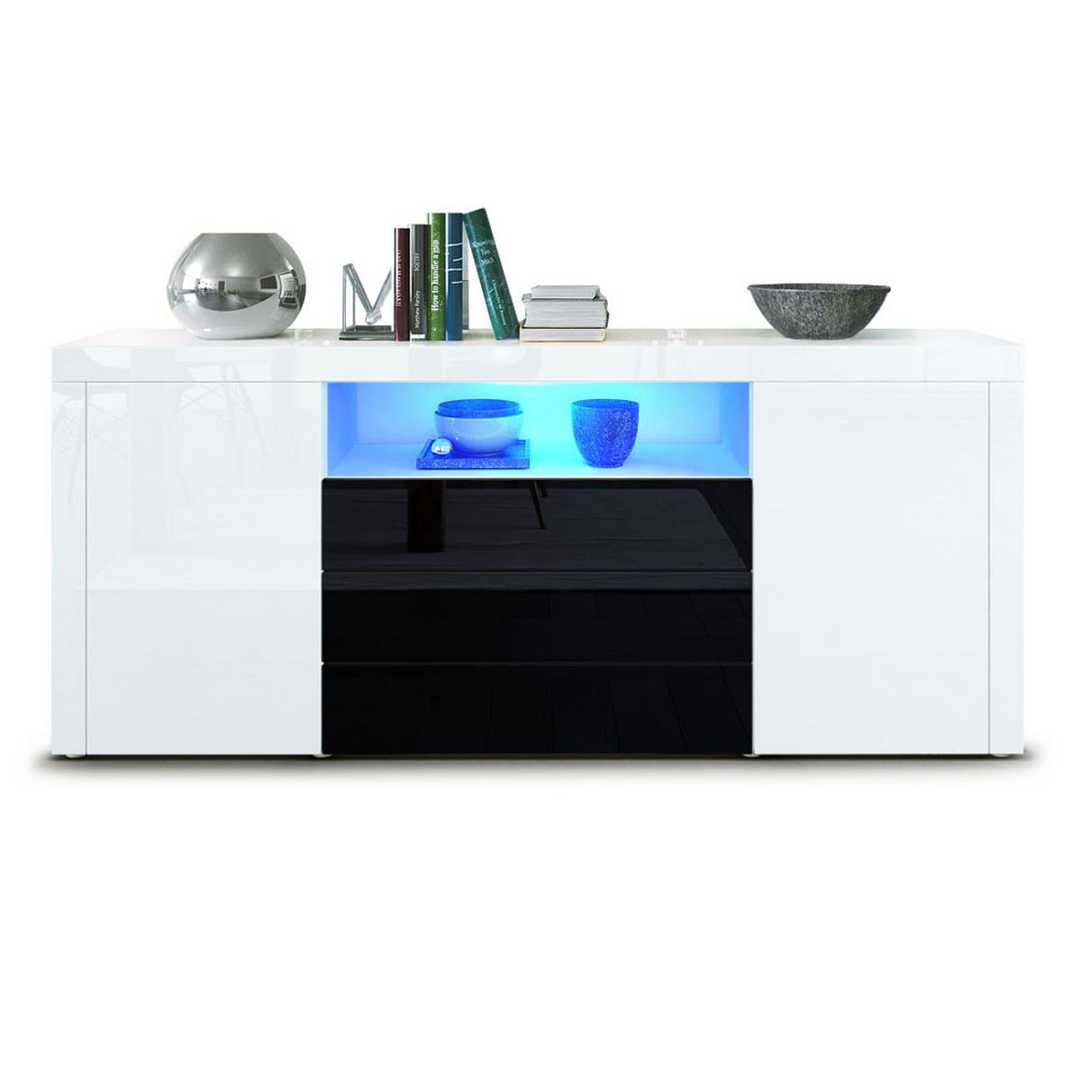 SIDEBOARD Santiago Weiß Hochglanz / Schwarz Hochglanz - Weiß Hochglanz, Holzwerkstoff (167/72/35cm) - Vladon