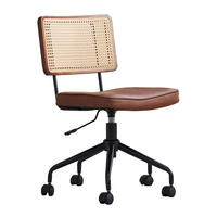 KANCELÁŘSKÁ ŽIDLE Vintage ratanová, kožený sedák, hnědá - hnědá, kůže (55/91.5/58.5cm) - Urban Meuble