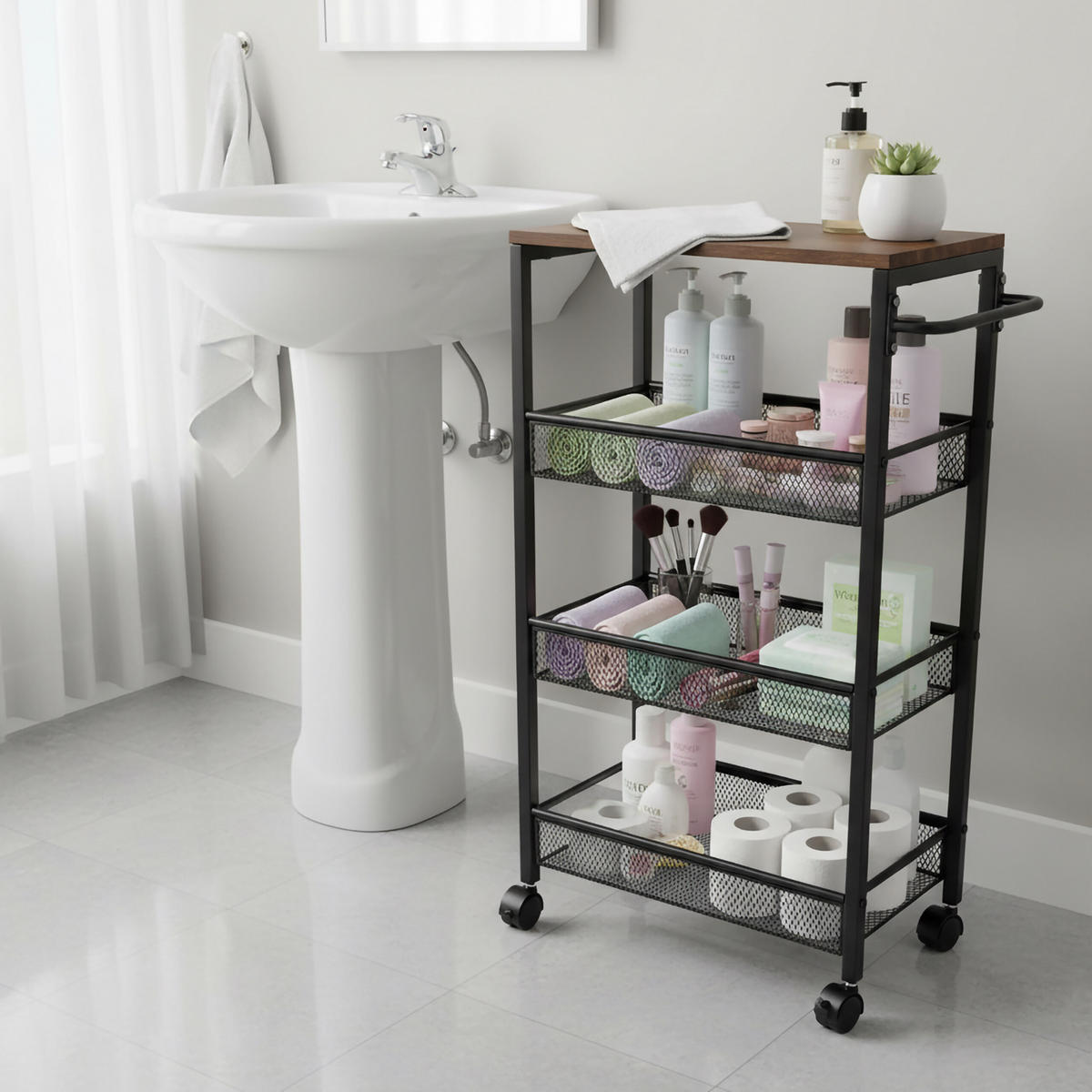 NISCHENWAGEN - Schwarz, Holzwerkstoff/Metall (22/77/45cm) - Relaxdays