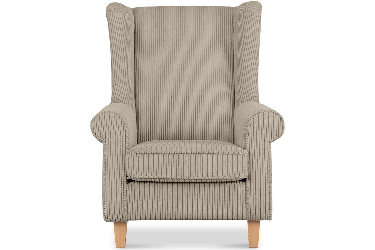 OHRENSESSEL MILES Kord-Bezug Petfriendly, hellbeige - Beige/Creme, Holzwerkstoff/Buchenholz (82/105/97cm) - KONSIMO®