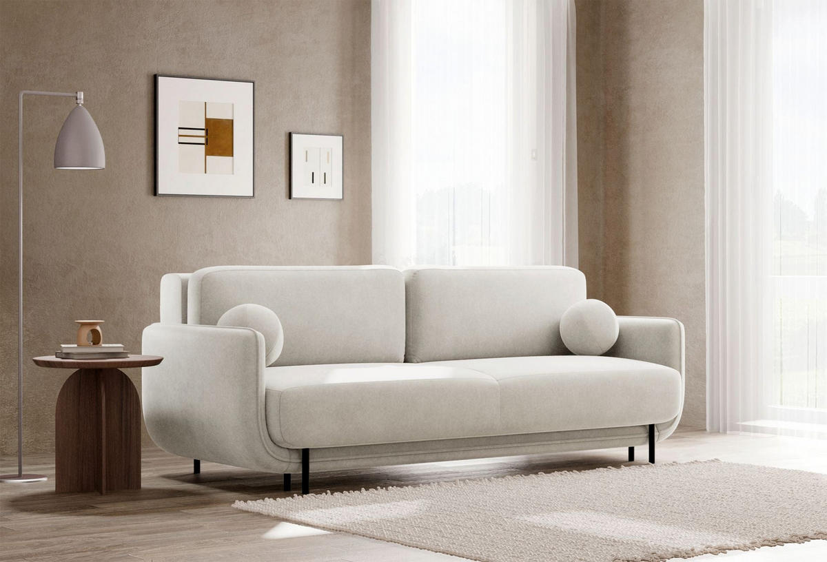 SCHLAFSOFA Ovals Creme - Creme/Schwarz, Textil/Metall (236/95/96cm) - Selsey