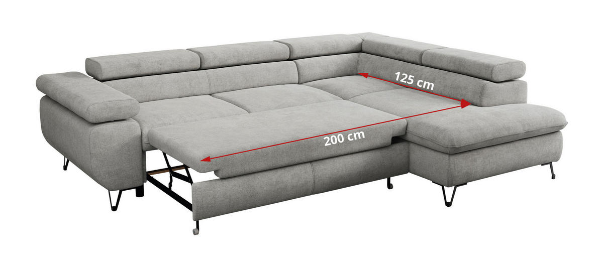ECKSOFA PEDRO L Hellgrau Struktur - Rechts Seite - Hellgrau/Schwarz, Textil/Metall (273/208cm) - MKS
