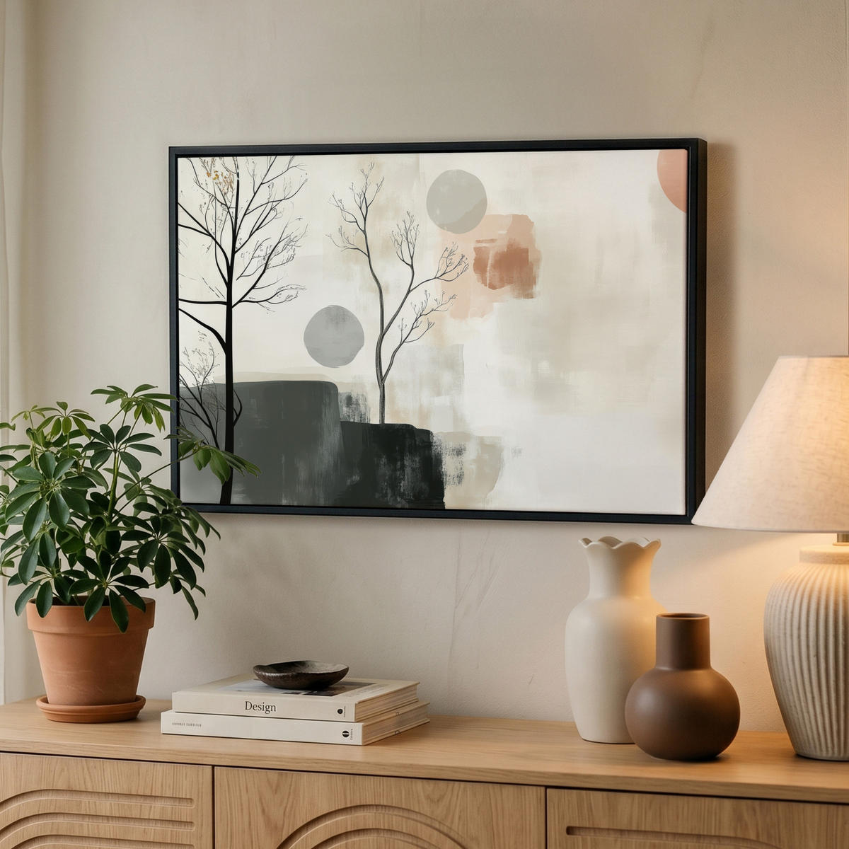 LEINWAND Bilder mit Rahmen - Wabi sabi - Beige - Pflanze - 60x40 - Sandfarben, Textil (60/40cm) - MuchoWow