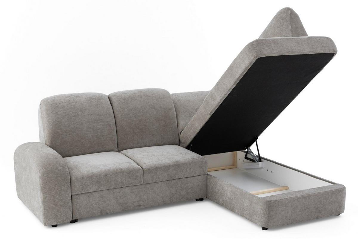 ECKSOFA VIBE L Rechts mit Schlaffunktion 129x205 Chenille Grau - Schwarz/Grau, Holz/Kunststoff (250/186cm) - Muffo