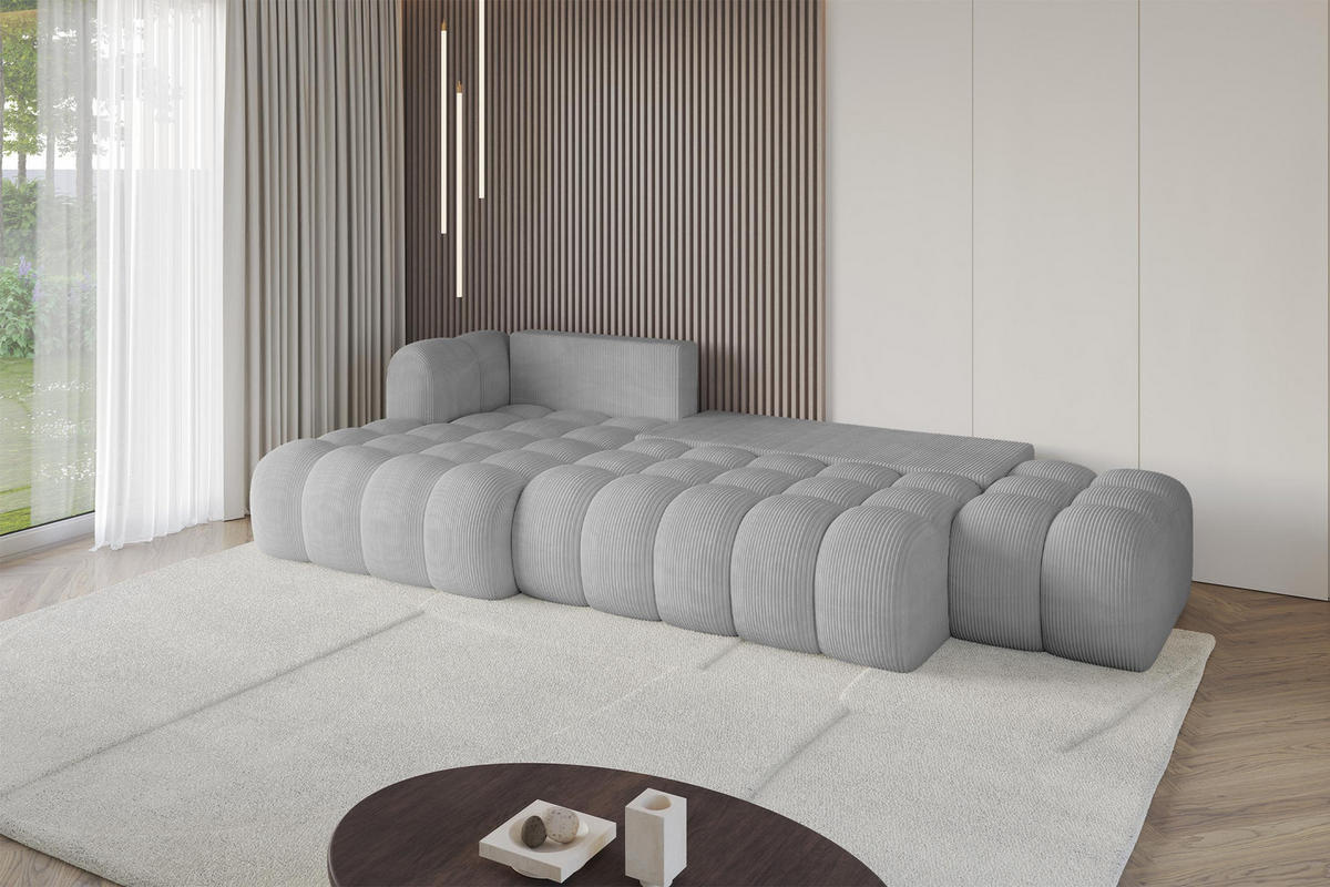 ECKSOFA mit Schlaffunktion Ottomane Links OLEA-L2 321x164x75 Grau Cord - Chromfarben/Schwarz, Holzwerkstoff/Kunststoff (321/164cm) - ALTDECOR