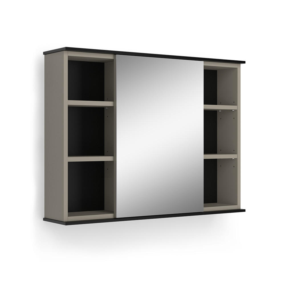 BADSPIEGELSCHRANK Joli Greige 80 x 60 cm mit Spiegel - Greige/Schwarz, Holzwerkstoff (80/60/17.4cm) - Vicco