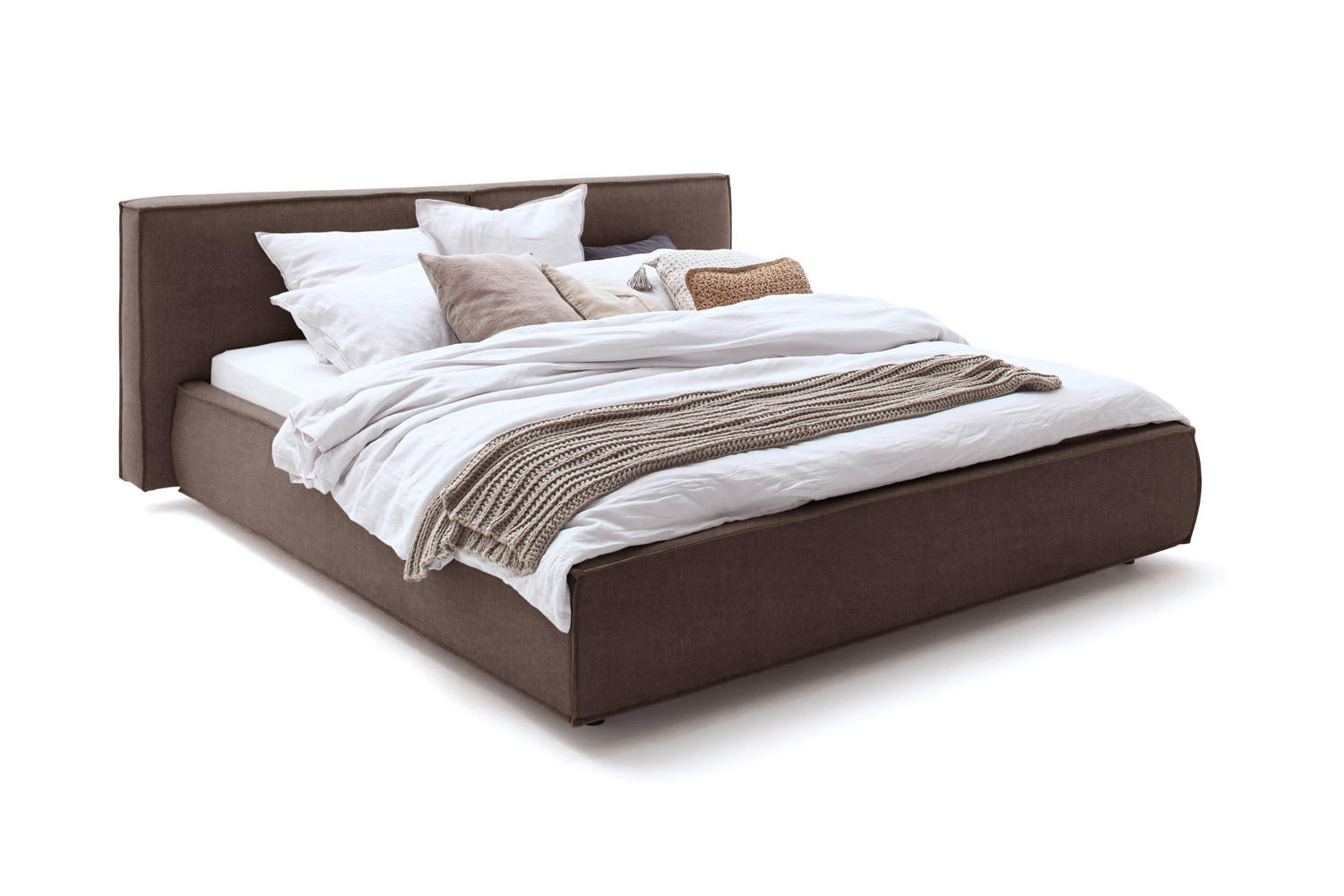 POLSTERBETT CARLO Braun Massivholz - Braun, Textil (180/200cm) - KAWOLA