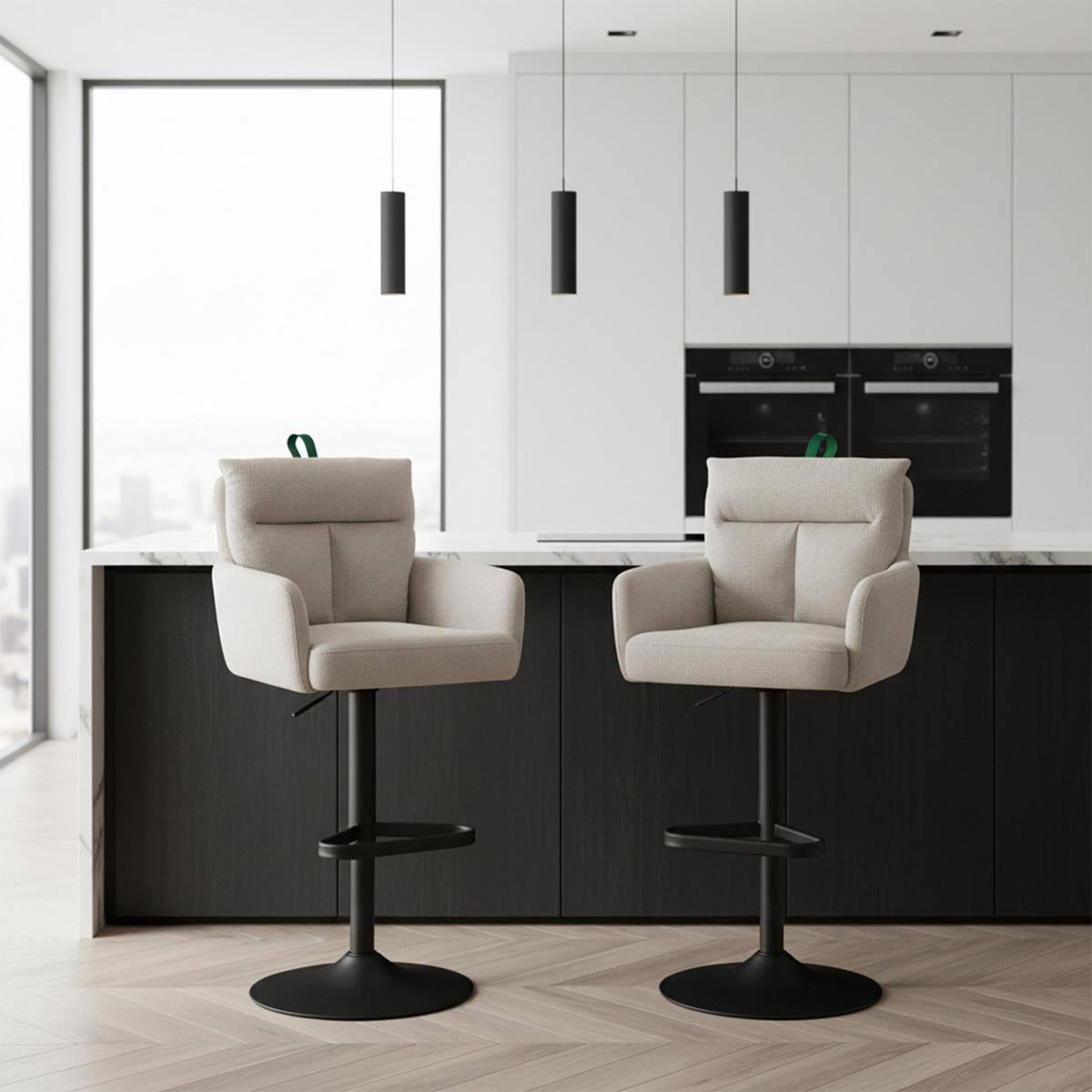 BARHOCKER Aris - Creme/Schwarz, Textil/Metall (54/101/57cm) - DUBI Möbel