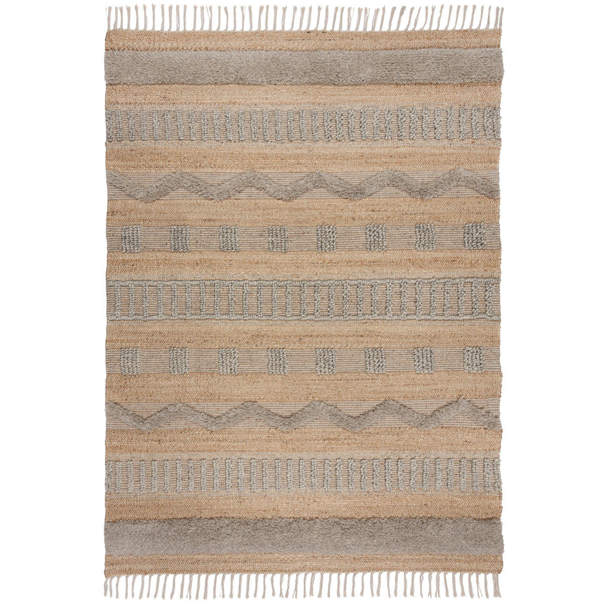 NATURTEPPICH handgewebt Jute-Wolle-Mix skandinavisch WHARFE, Braun-Grau 160x230 cm - Braun, Textil (160/230cm) - KADIMA DESIGN