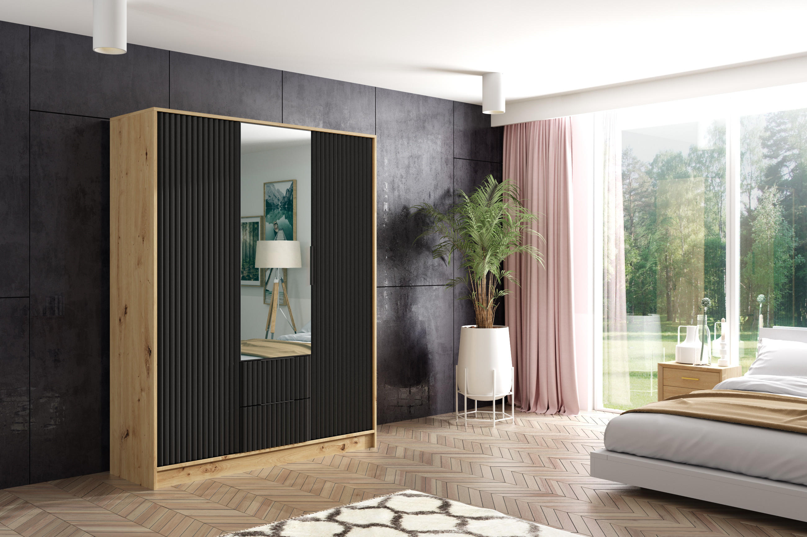 KLEIDERSCHRANK NOA - 150 cm - Eiche Artisan|Schwarz - Schwarz/Eiche Artisan, Holzwerkstoff (150/200/51cm) - ALTDECOR