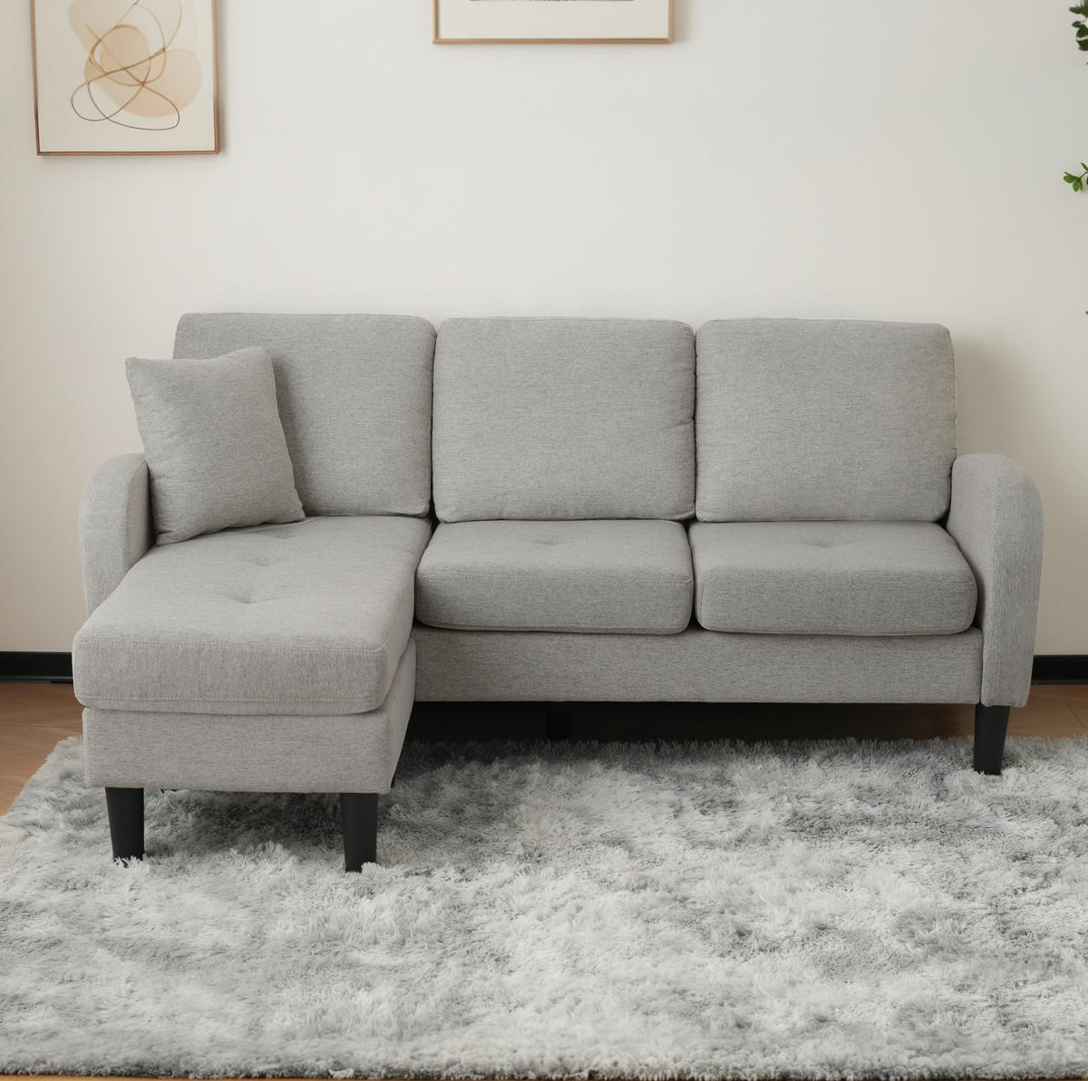 ECKSOFA Baumwoll-Leinen Bezug modular mit Chaiselongue Grau 166/118/77 cm - Grau, Textil (166/118cm) - Redom