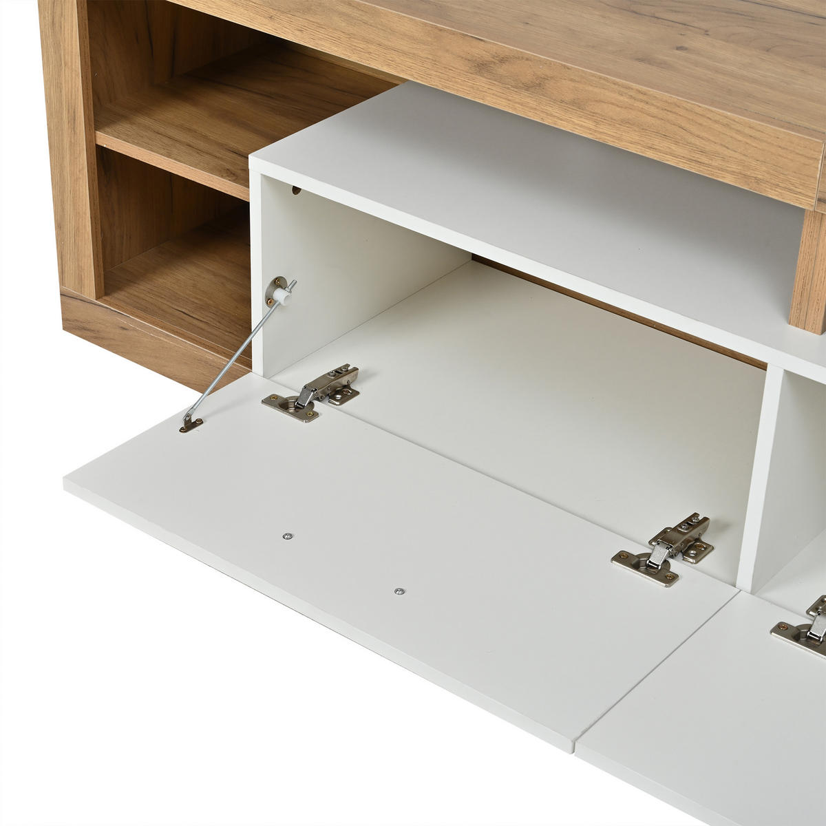 TV-SCHRANK 180cm LED 2 Schubladen 4 Fächer Lowboard Natur Weiß - Naturfarben, Holzwerkstoff (180/50/35.5cm) - FLIEKS