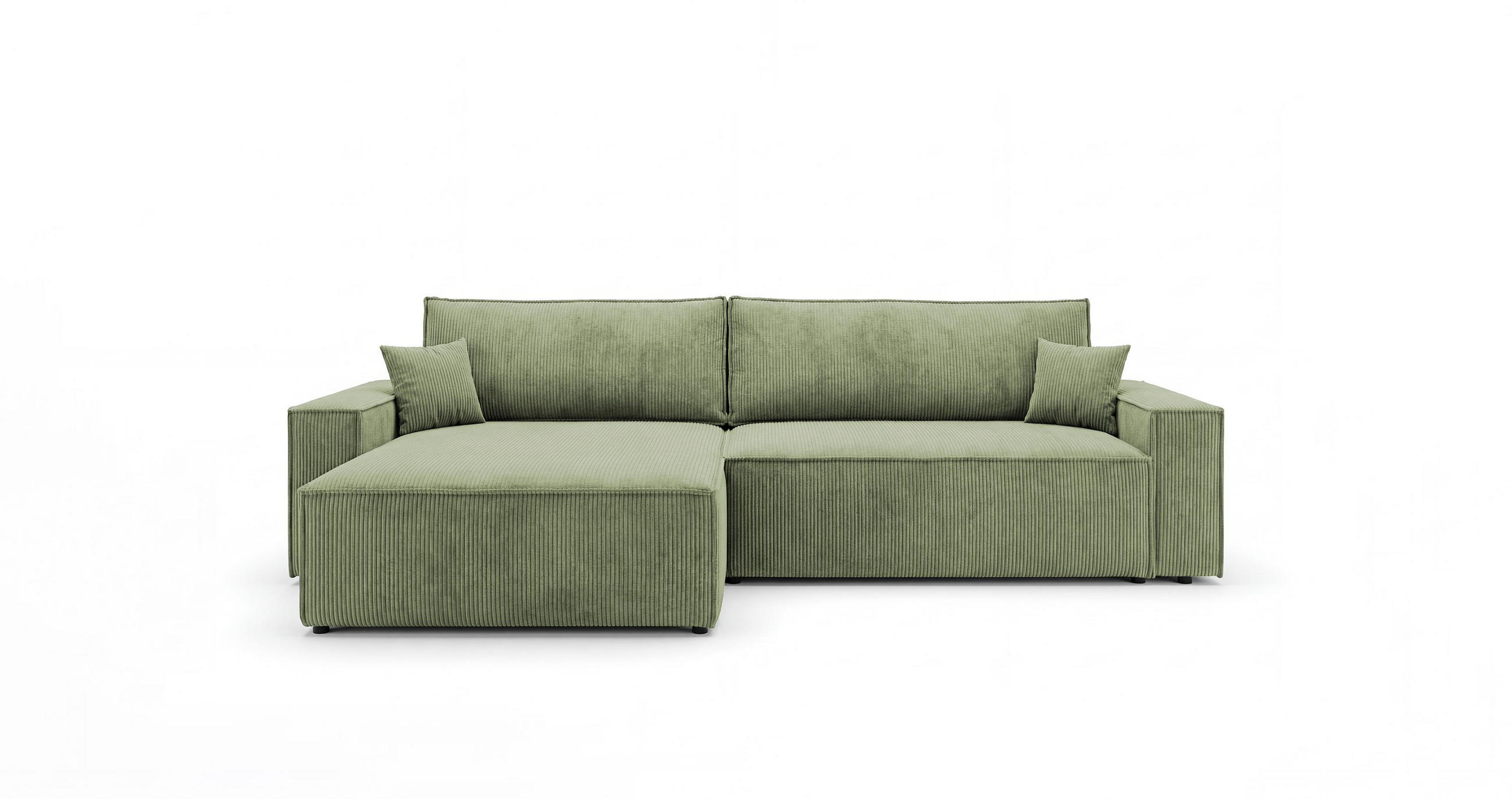 ECKSOFA VIENNA links hellgrün Cord Poso 47 - Schlaffunktion, Bettkasten - Hellgrün, Textil (285/185cm) - Cornero