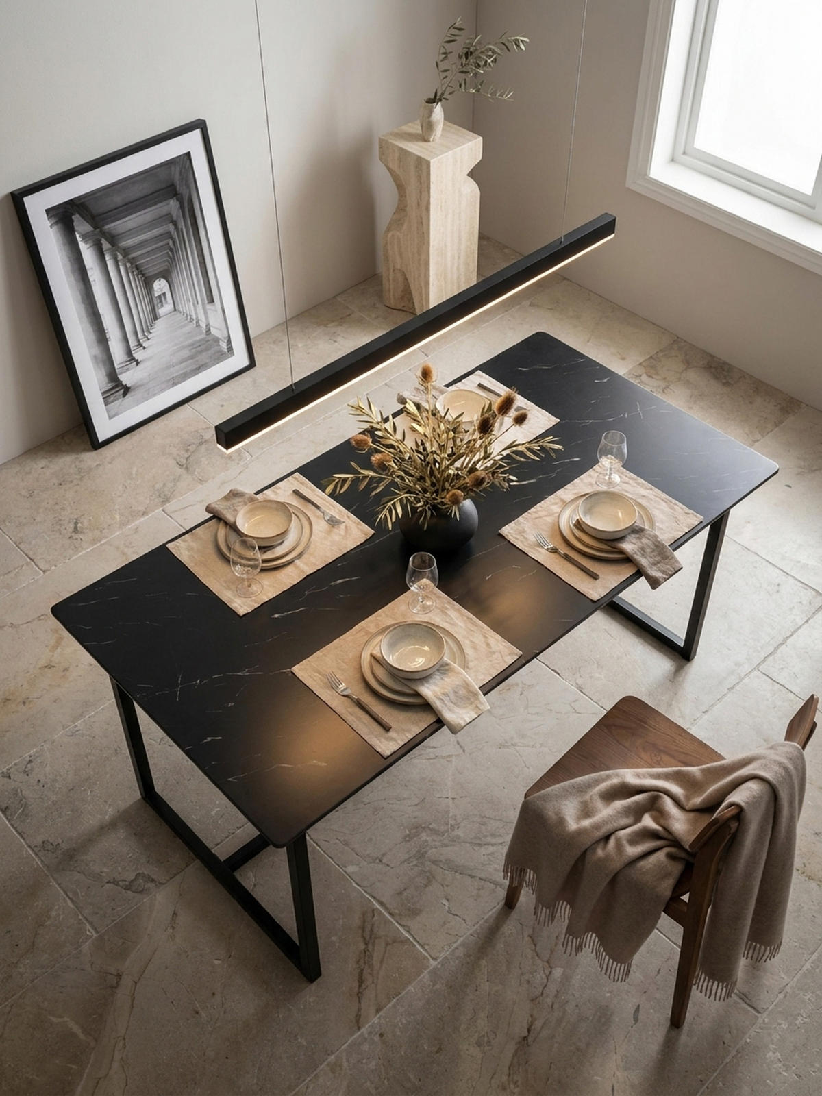 ESSTISCH Marmoroptik Metall Rechteckig Modern Klein, Schwarz 180x90x76 cm - Schwarz, Holzwerkstoff/Metall (90/180/76cm) - KADIMA DESIGN