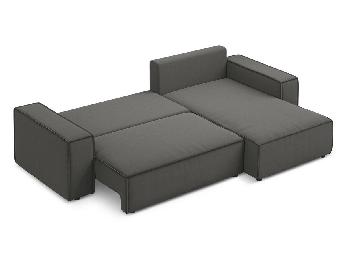 ECKSOFA mit Schlaffunktion Samt Stoff Grau - Dunkelgrau/Schwarz, Kunststoff/Textil (290/185cm) - Makamii