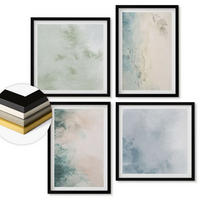 WANDBILDER 4er-Set - 50x50 cm & 40x60 cm Schwarzer Rahmen - Aquarell-Leinwandstil - Schwarz, Kunststoff (50/50cm) - ArtPrintCave