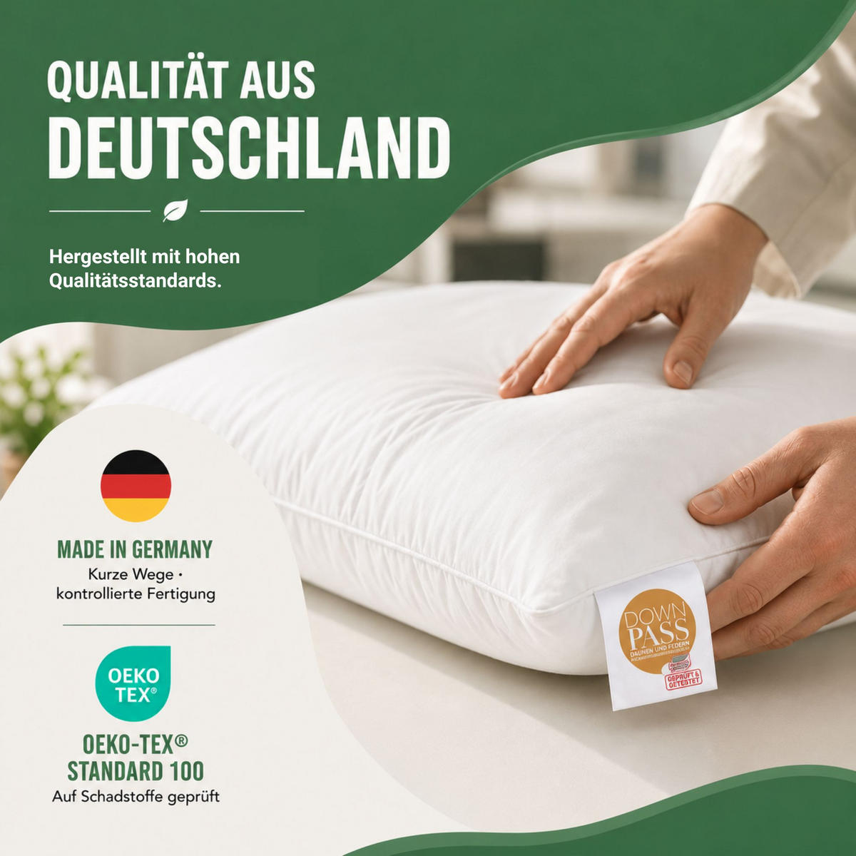 KOPFKISSEN Tierwohl Downpass Federn 80x80 cm - Weiß, Textil (80/80cm) - Bestlivings