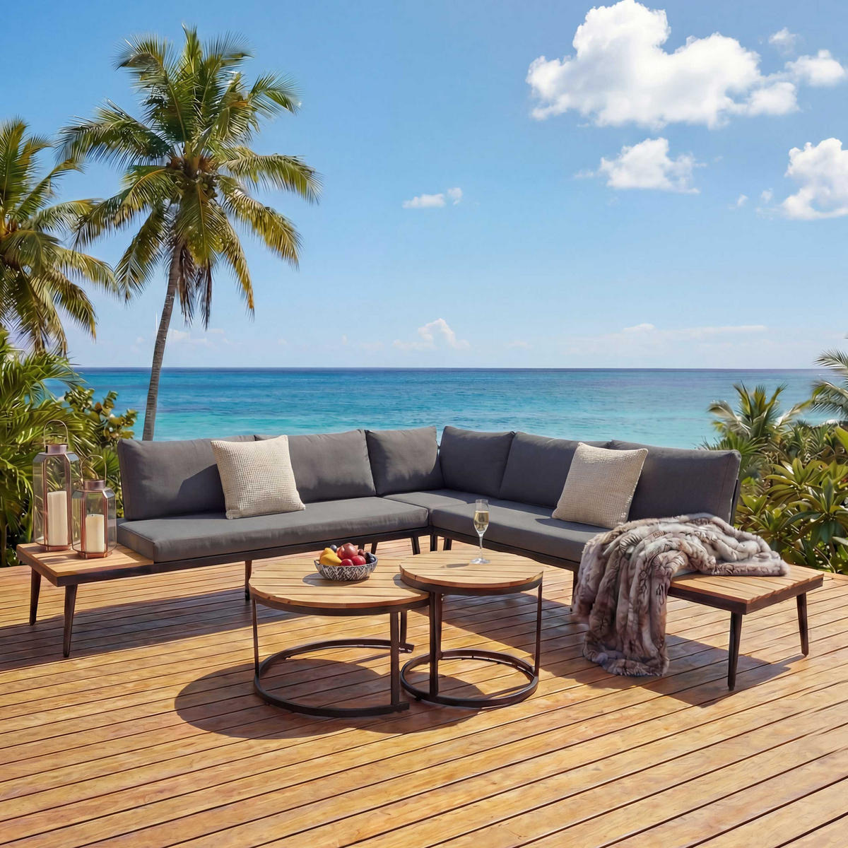 GARTEN-GARNITUR H54C Braun, Dunkelgrau - Dunkelgrau/Braun, Holz - MCW