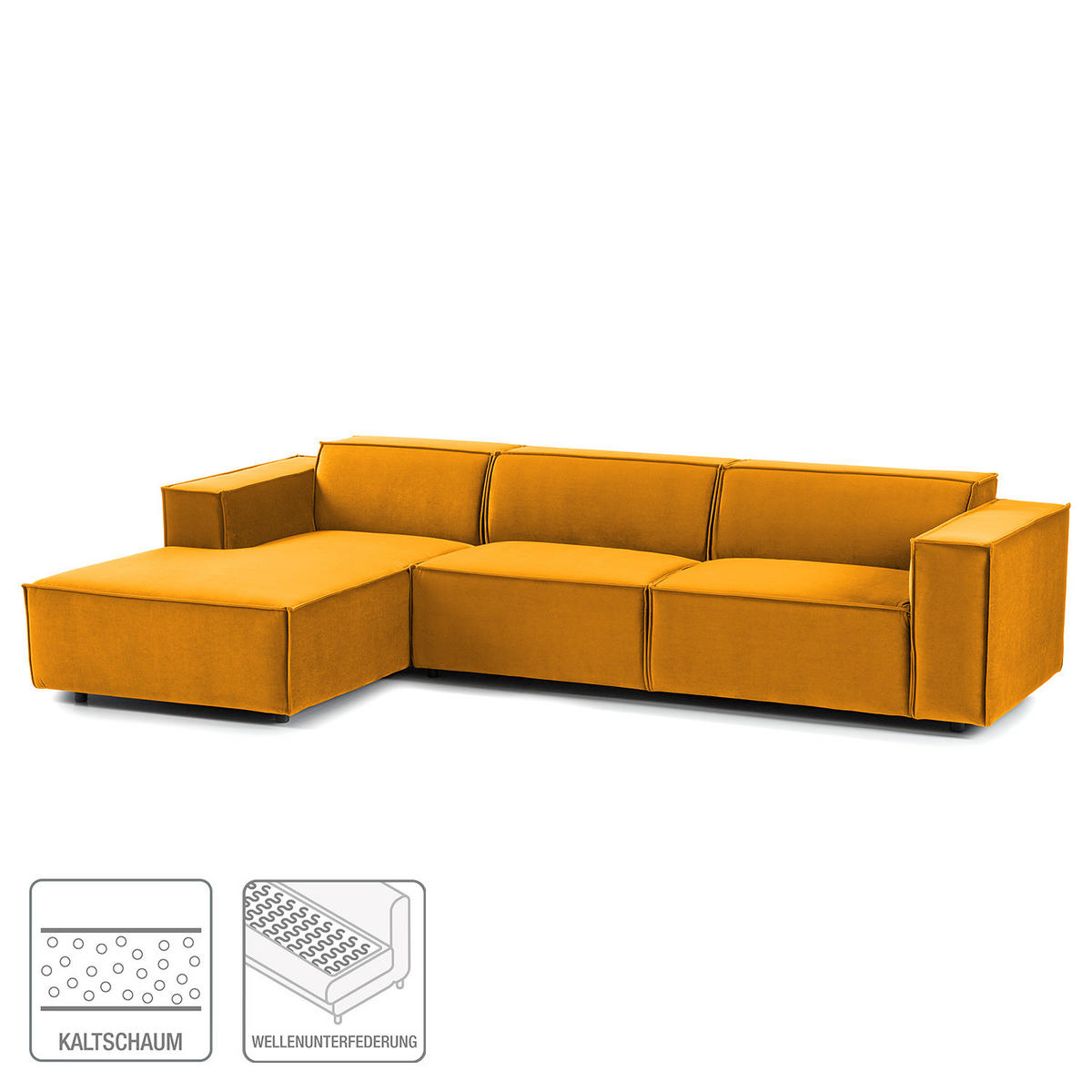 ECKSOFA mit Longchair - Gelb/Schwarz, Kunststoff/Textil (294/177cm) - home24