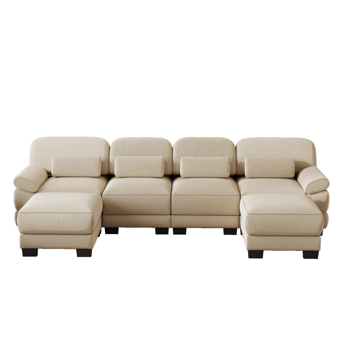 WOHNLANDSCHAFT 4-Sitzer U-Form mit 2 Hockern, DE-42659, Beige - Beige, Holz (336/94/161cm) - ComfortXL