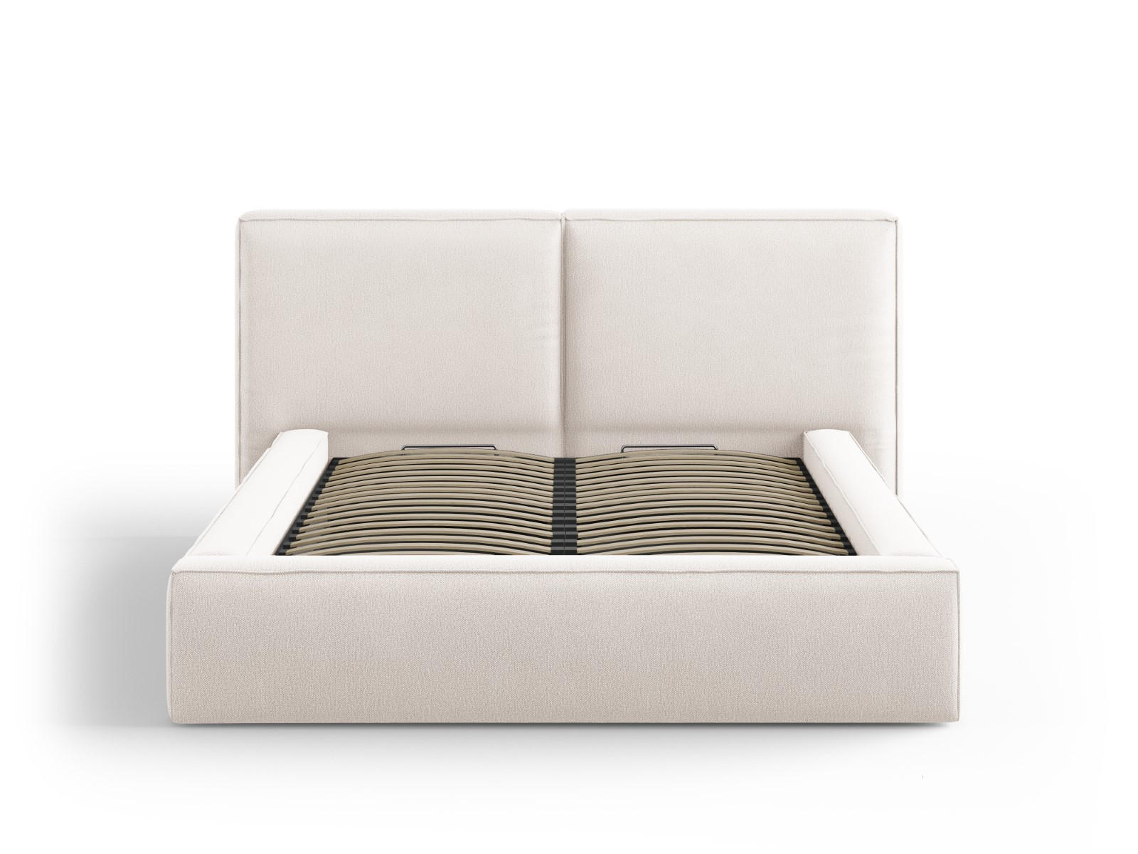 BETT mit Bettkasten und Kopfteil Jodie aus strukturiertem Stoff leichtes beige 140x200cm - Beige, Textil (140/200cm) - Micadoni