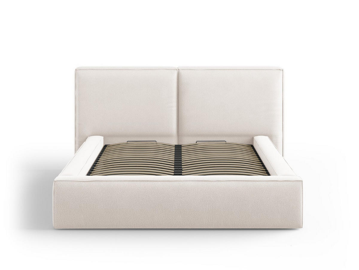 BETT mit Bettkasten und Kopfteil Jodie aus strukturiertem Stoff leichtes beige 140x200cm - Beige, Textil (140/200cm) - Micadoni
