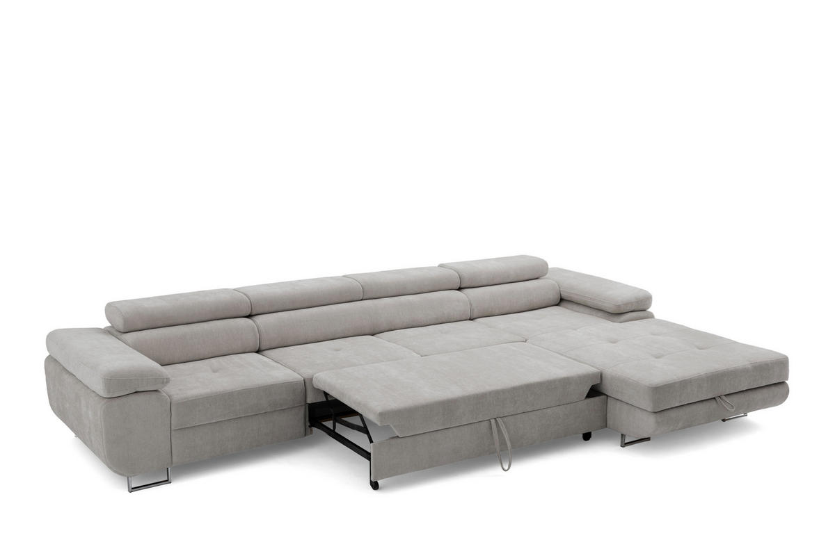 ECKSOFA ALONZO MAXI Rechts mit Schlaffunktion 125x195 Chenille Grau - Chromfarben/Grau, Holz/Textil (203/350cm) - Muffo
