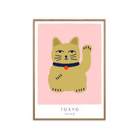 POSTER mit Rahmen Maren Gross - Maneki Neko, A Lucky Cat - Pink/Eichefarben, Holz/Papier (30/40cm) - Poster&Frame