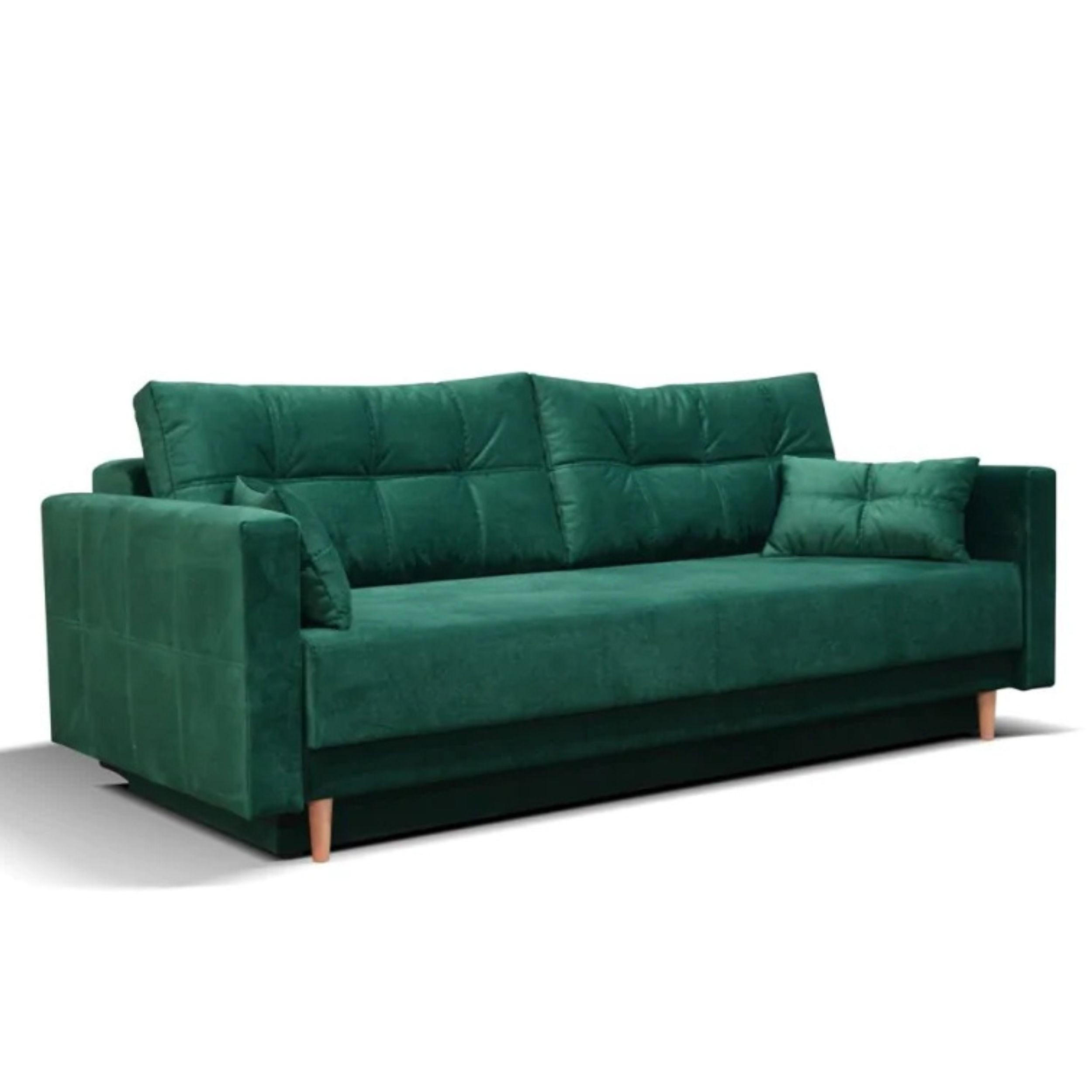 SCHLAFSOFA LEMA, Sofa mit Schlaffunktion und Bettkasten, Farbe: Grün, Veloursstoff - Grün, Textil (216/85/91cm) - Sepro Meble