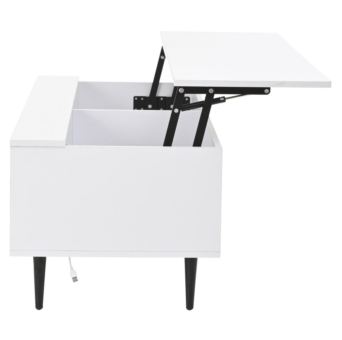 COUCHTISCH 105/50/43 cm höhenverstellbar mit verstecktem Stauraum, LED-Beleuchtung und Glasschiebetüren aus Spanplatte, Weiß - Weiß, Holzwerkstoff (105/50/43cm) - Redom