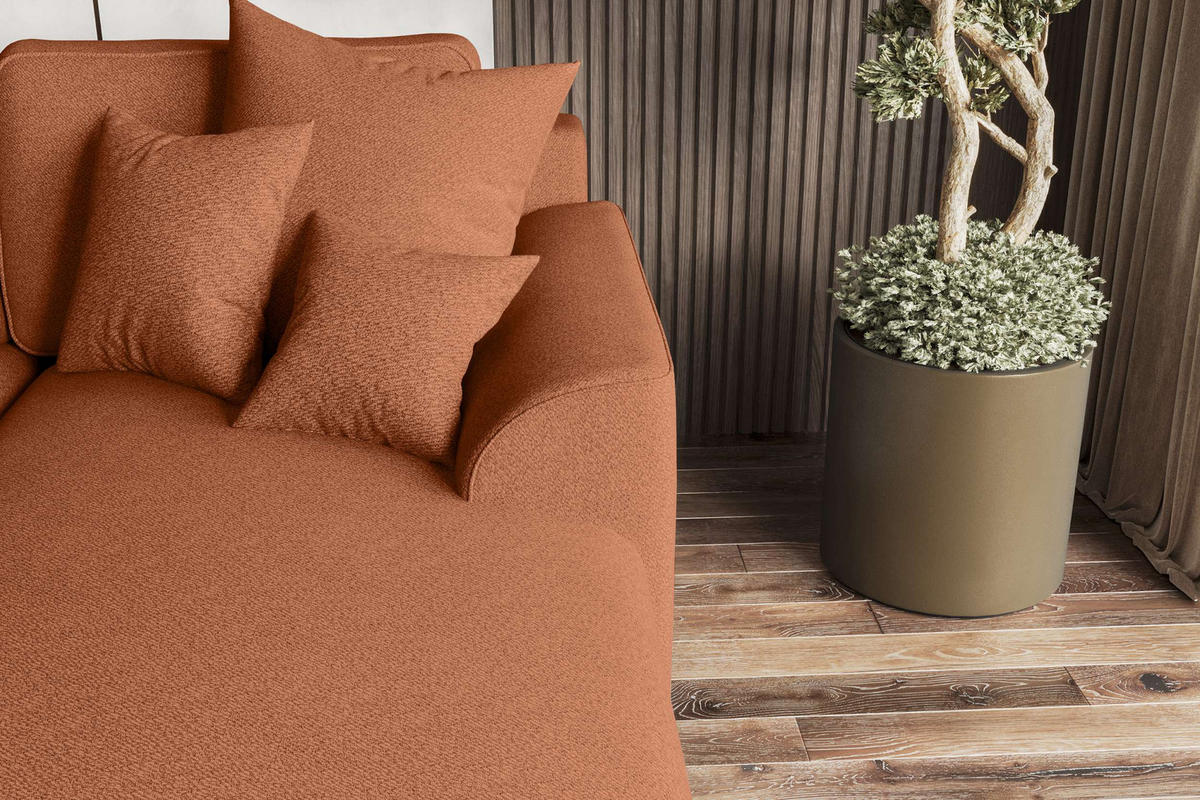 ECKSOFA GUSTO Strukturstoff Rostfarben Rechts inkl. Schlaffunktion - Chromfarben/Rostfarben, Kunststoff/Textil (295/194cm) - 99rooms