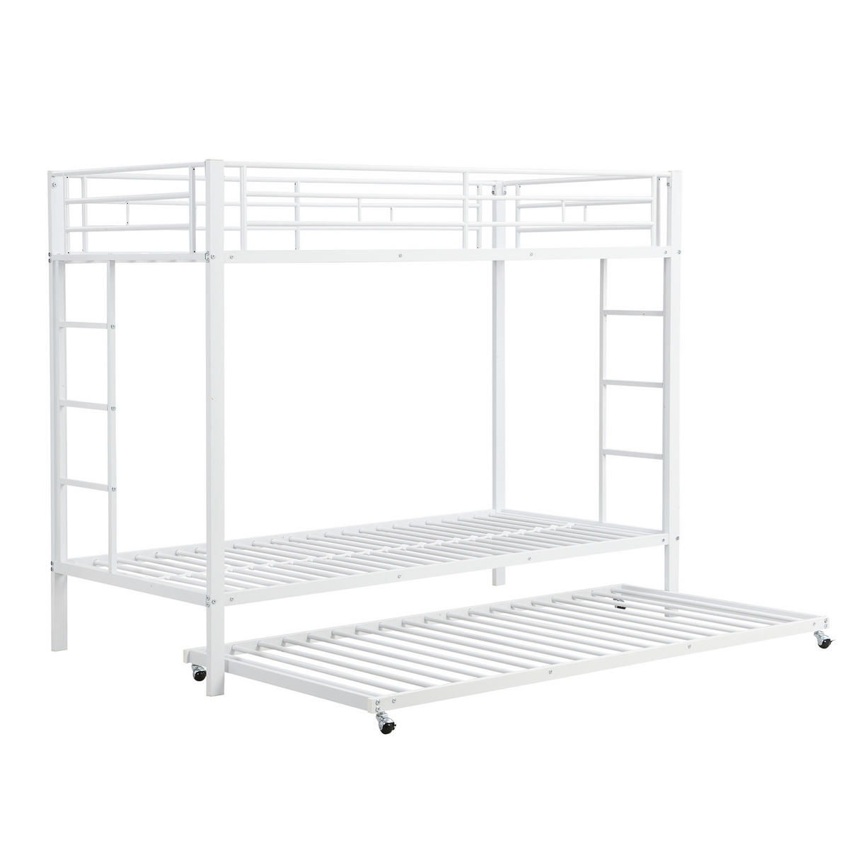 ETAGENBETT aus Metall 90x200 cm Weiß mit Ausziehbett und hohem Sicherheitsgeländer - Weiß, Metall (90/200cm) - Modfu