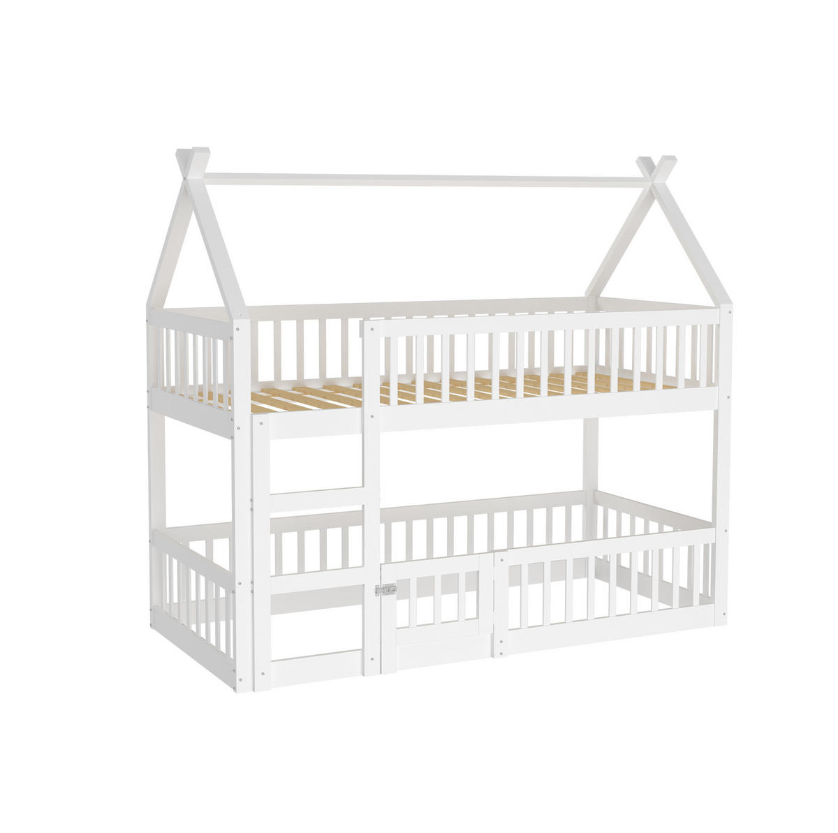 ETAGENBETT mit Treppe und Tür 90x200 cm Weiß - Weiß, Holzwerkstoff (90/200cm) - Beauniv