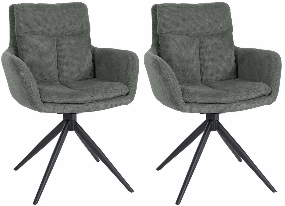 ARMLEHNENSTUHL 2er Set Stoff Grau - Schwarz/Grau, Textil/Metall (60/88/65cm) - CLP