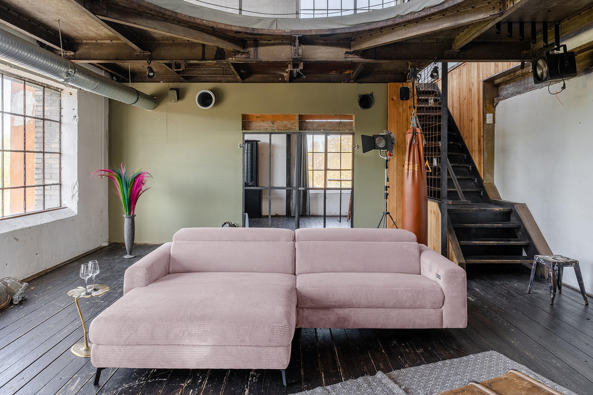 ECKSOFA LAISKA Pink Cord Relaxfunktion - Pink/Schwarz, Textil/Metall (282/177cm) - KAWOLA