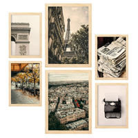 POSTER Set Mit 6 Vintage Paris A3 & A4 Rahmen Aus Hellem Holz - Beige, Papier (29/3cm) - Nacnic