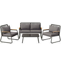 GARTEN-LOUNGE-SET Ecksofa-Set Schwarz 4-tlg. - Schwarz, Metall - ComfortXL