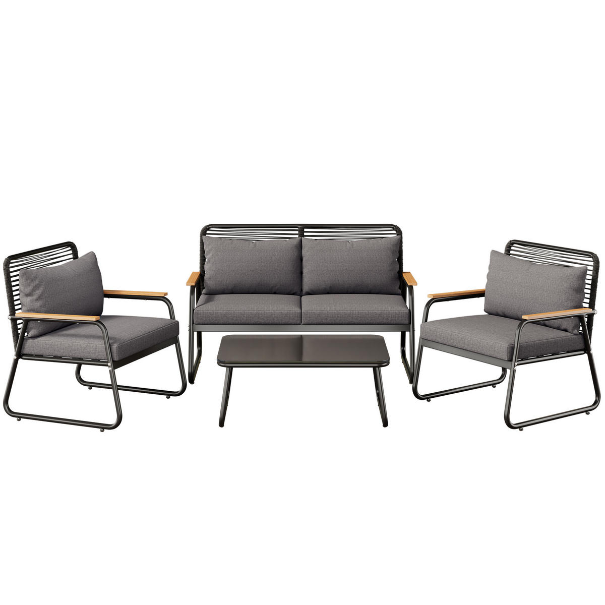 GARTEN-LOUNGE-SET Ecksofa-Set Schwarz 4-tlg. - Schwarz, Metall - ComfortXL