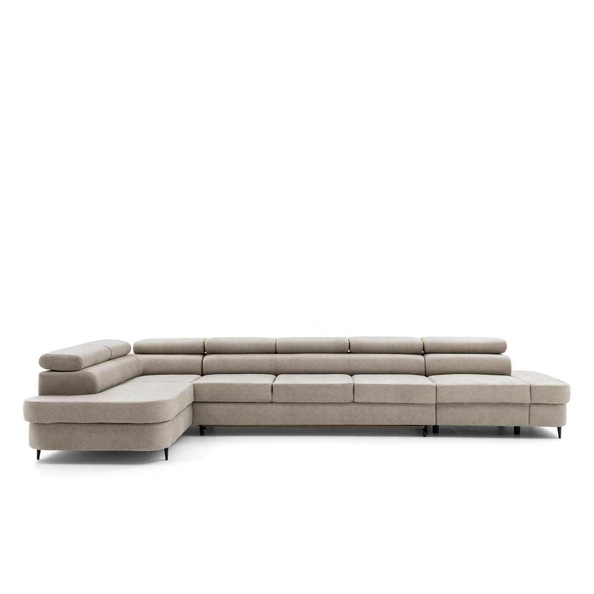 ECKSOFA PRIAM XXL L-Form Links mit Schlaffunktion 125x265 Velours Creme - Creme/Schwarz, Holz/Textil (203/420cm) - Muffo