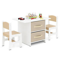 KINDERTISCHE mit Stühlen beige(3-tlg) - Beige, Holzwerkstoff (71/50/48cm) - COSTWAY