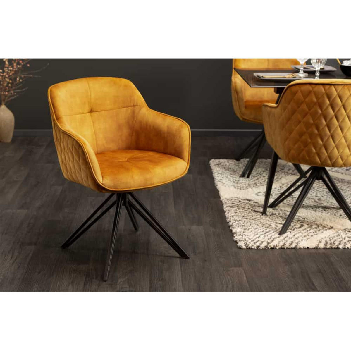 ARMLEHNSTUHL EUPHORIA Samt Senfgelb, Schwarz - Gelb/Schwarz, Textil/Metall (58/82/60cm) - riess-ambiente