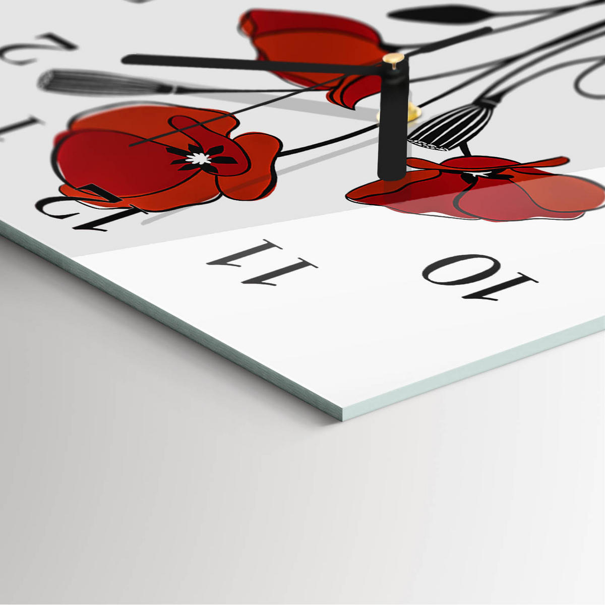 WANDUHR 30x30 cm - Mohn - Rot, Glas (30/30/0.4cm) - TULUP