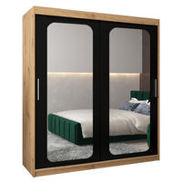 SCHWEBETÜRENSCHRANK 200/180/62 2-türig - Silberfarben/Schwarz, Holz/Kunststoff (180/200/62cm) - Abiks Möbel