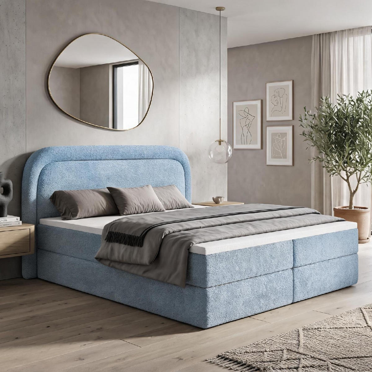 BOXBETT Bonito mit Topper 160x200 Hellblau - Hellblau, Textil (160/200cm) - Luxkor24