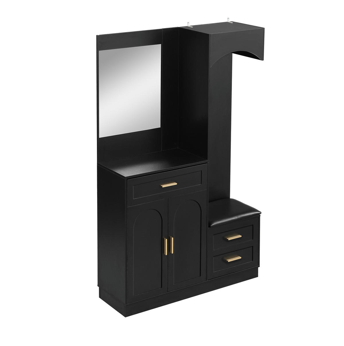 KOMPAKTGARDEROBE 110/33/185,5 cm aus MDF mit Spiegel und Schuhbank Schwarz - Schwarz, Holzwerkstoff (110/185.5/33cm) - Modenvie