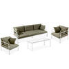 GARTENMÖBELSET RAMBE 4-tlg. 1x Tisch 2x Sessel 1x Sofa 3-Sitzer, mit Auflage, Stahlrahmen, LOFT-STIL, Weiß/Beige - Beige/Weiß, Textil/Metall - KONSIMO®