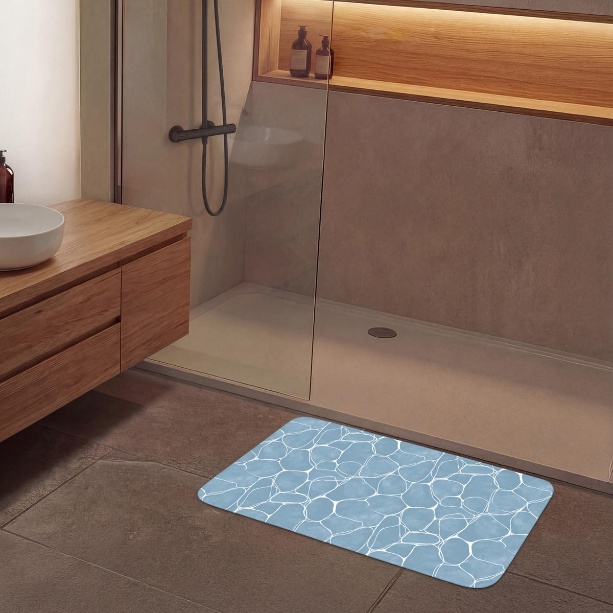 BADEMATTE Organisch - Muster - Blau 90x60 cm - Hellblau, Kunststoff/Textil (90/60cm)