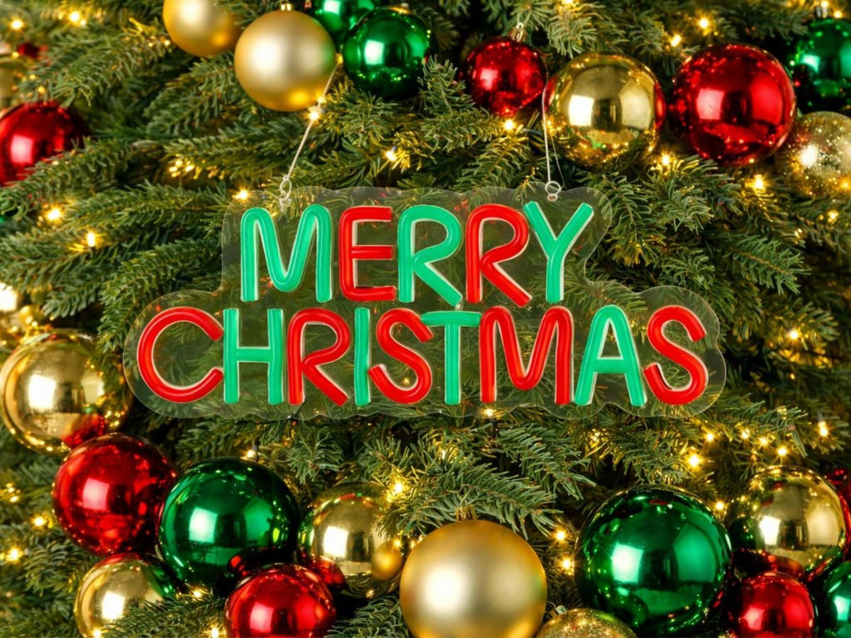 LED-NEONSCHILD „Merry Christmas“, 12,5 × 30 cm - Rot/Grün, Kunststoff (12.5/30/5cm) - LAALU