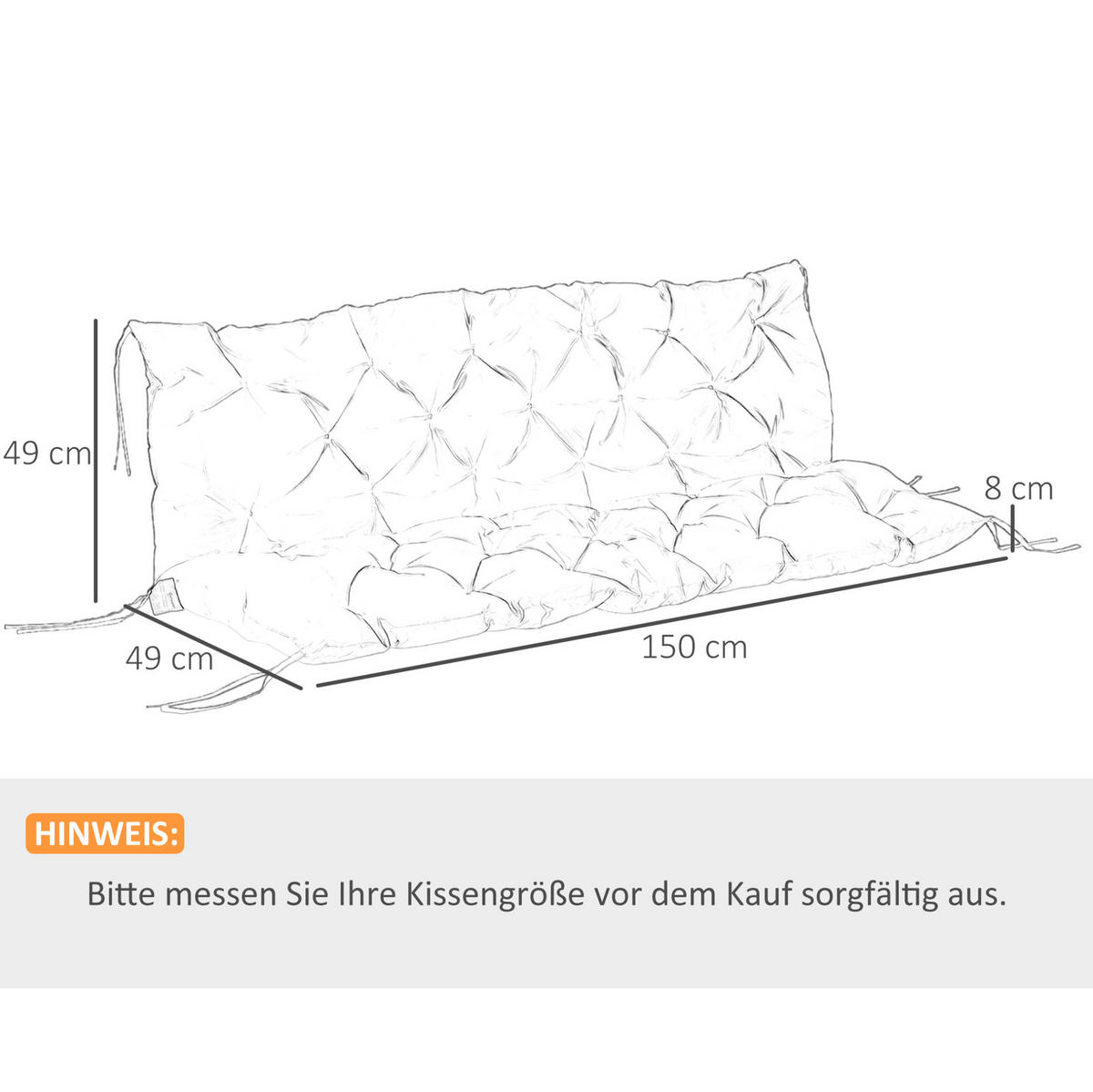 HOLLYWOODSCHAUKELAUFLAGE aus Polyester 150x98x8 cm in Hellgrau mit 6 Bändern - Hellgrau, Textil (98/8/150cm) - Modfu