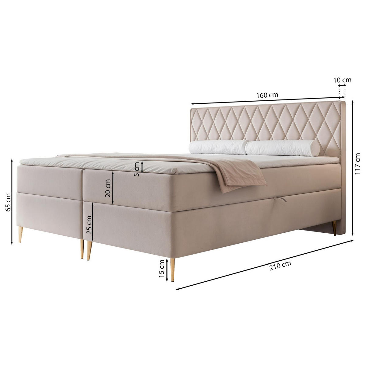 BOXBETT Caresso Greige, Velours, 160x200 cm - Taupe/Goldfarben, Textil/Metall (160/200cm) - Selsey